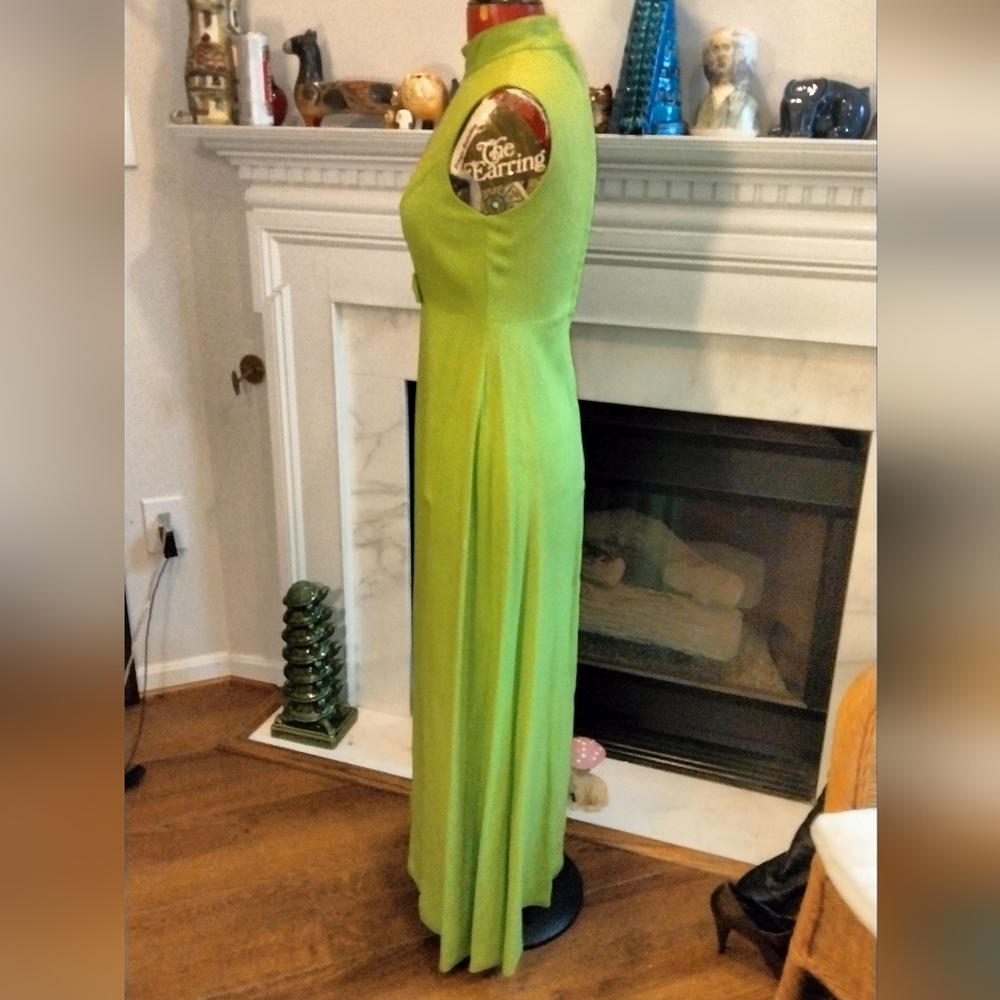 Vintage 1960s 1970s handmade lime green embroidered evening dress gown - Picture 5 of 10